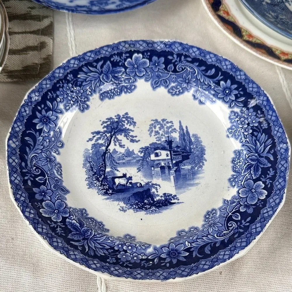 W. Adams IV & Sons Lorraine  Ironstone Blue Transferware - 8.5